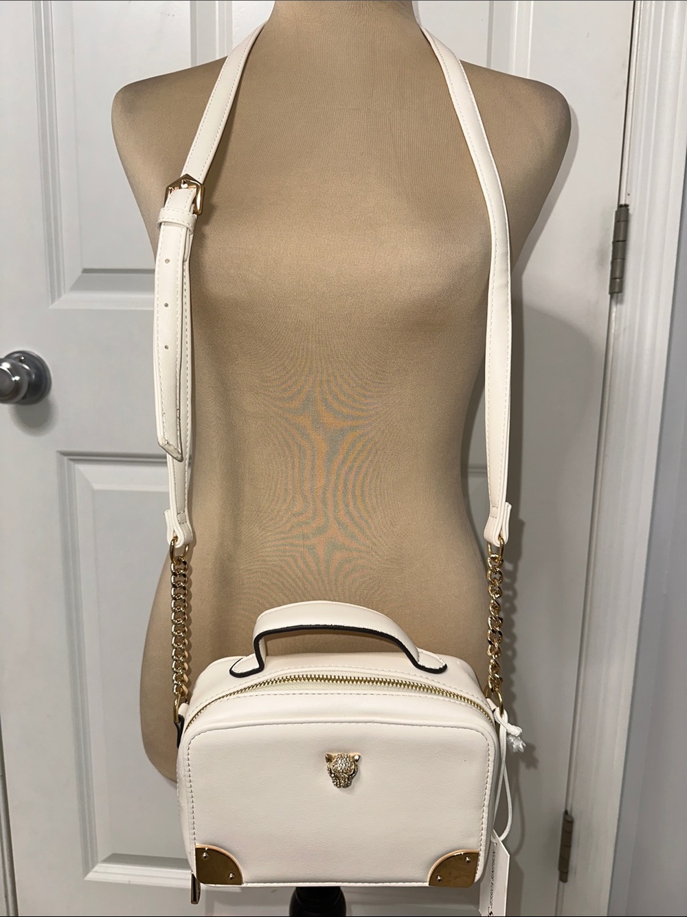 Jessica Simpson Cream Mini Crossbody with Gold Accents & Lion